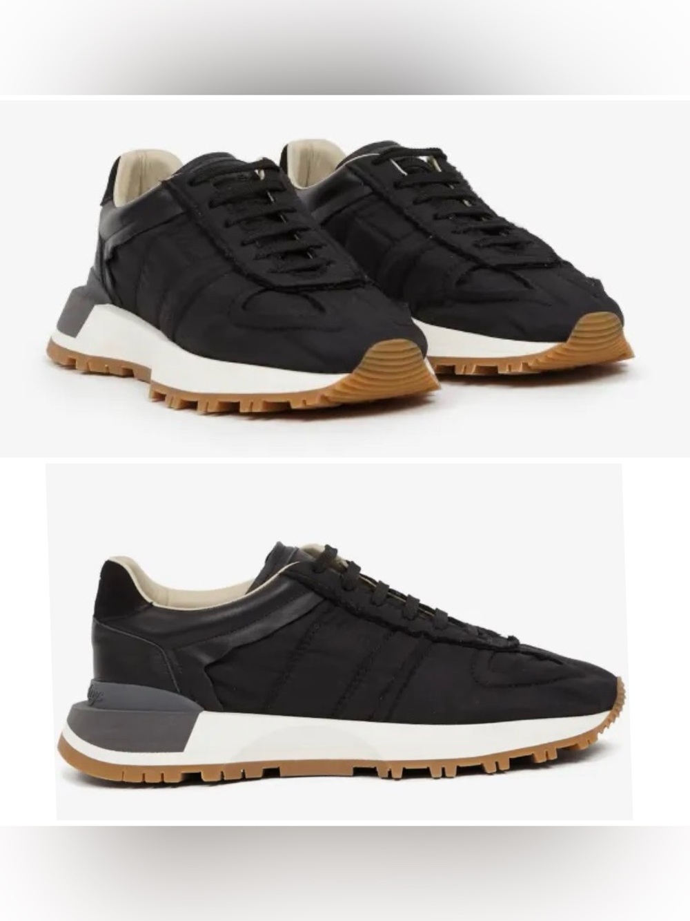 $690 Maison Margiela Black Leather Suede Gum Sole 50-50 Low Top Sneakers Size 7 - Picture 2 of 15